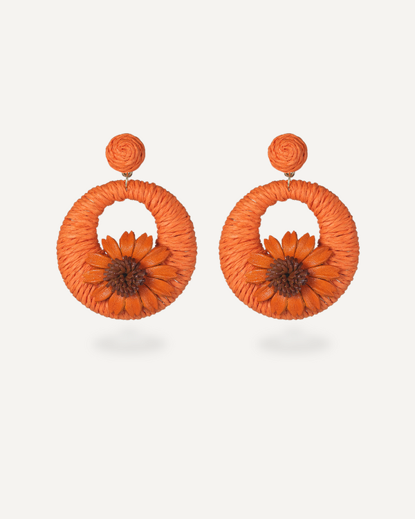 Daisy Raffia Hoop Drop Earrings - Handmade